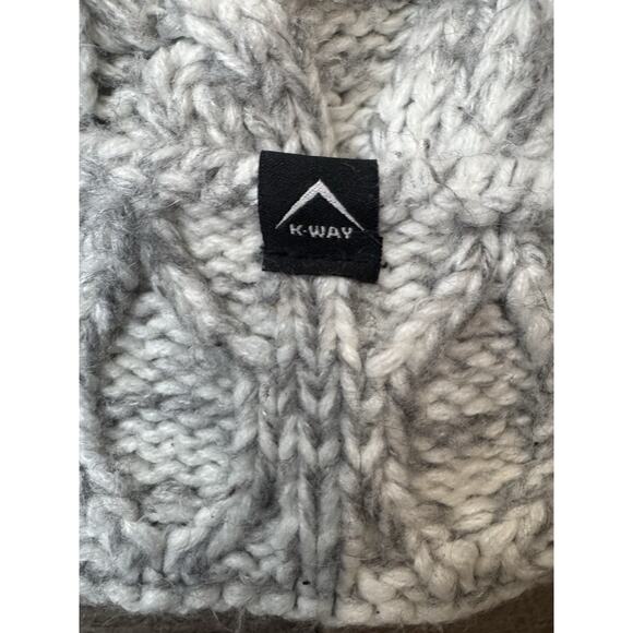 K-Way Cable Knit Pom Beanie Women’s OS Gray Faux Fur Cuff - Picture 2 of 3